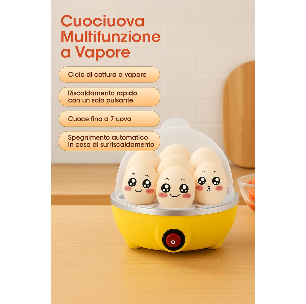 Cuociuova Elettrico 7 Uova – Macchina Multifunzione per Uova Sode, Strapazzate e a Vapore con Spegnimento Automatico